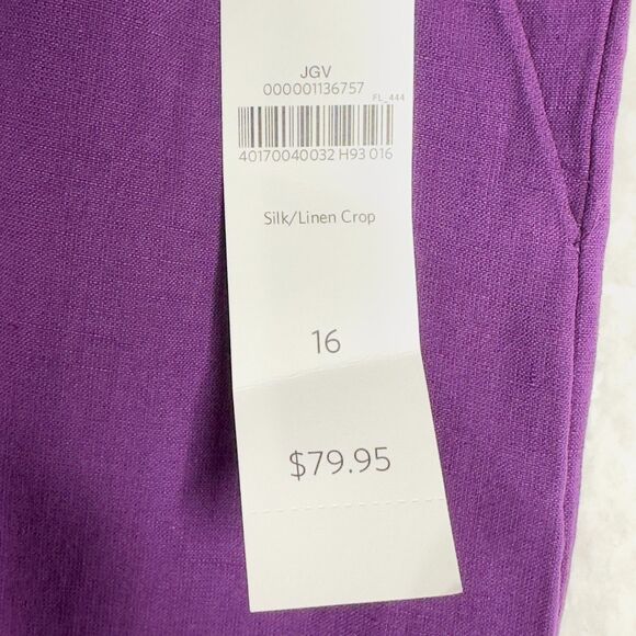 Coldwater Creek Silk Linen Cropped Pants Sz 16 Purple Wide Leg Natural Fit NWT - Picture 4 of 12